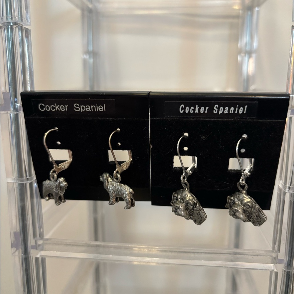Silver Cocker Spaniel Earrings Set